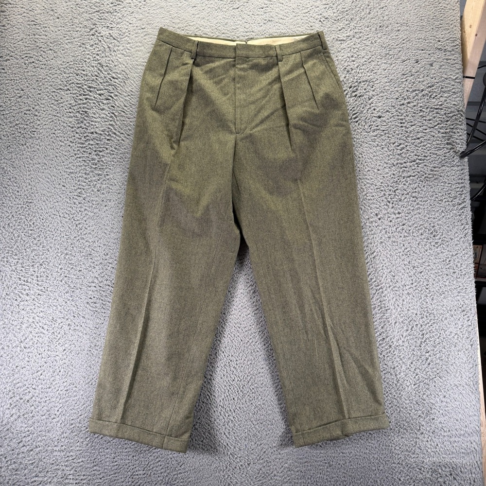 VTG Majer Pant Mens 34x28 Green Wool Dress Straight Pleated Business Preppy USA